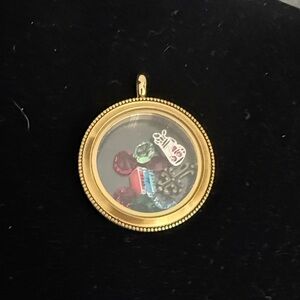Origami Owl Gold Locket Necklace with Multicolor Charms